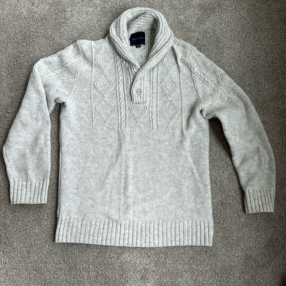 American Eagle Outfitters Men's Cable Knit Shawl Collared Neck Sweater